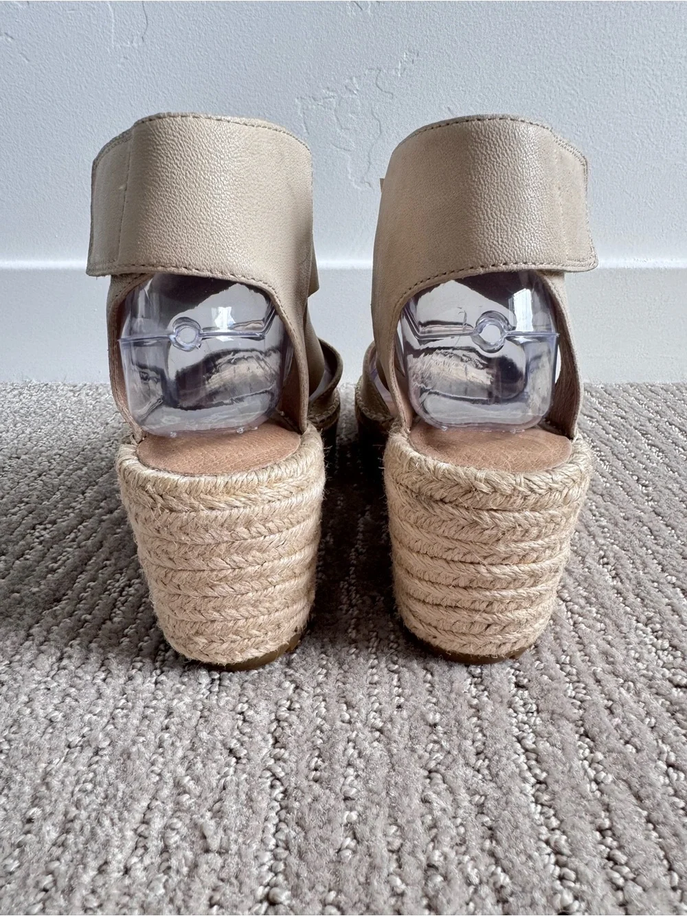 NWOB Eileen Fisher Willow Leather Wedge Espadrille Sandals Nude Women’s Size 8.5